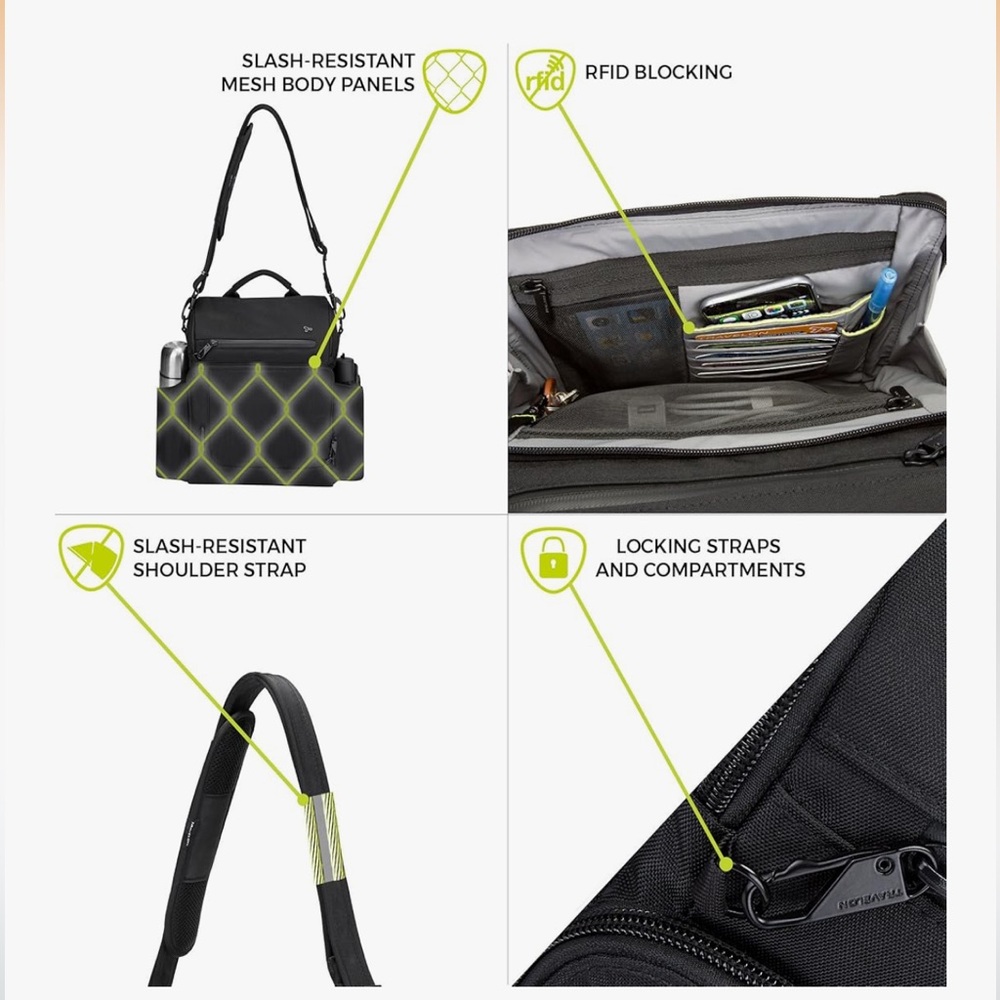 Travelon Charcoal Unisex Tote Messenger Bag - Picture 11 of 13